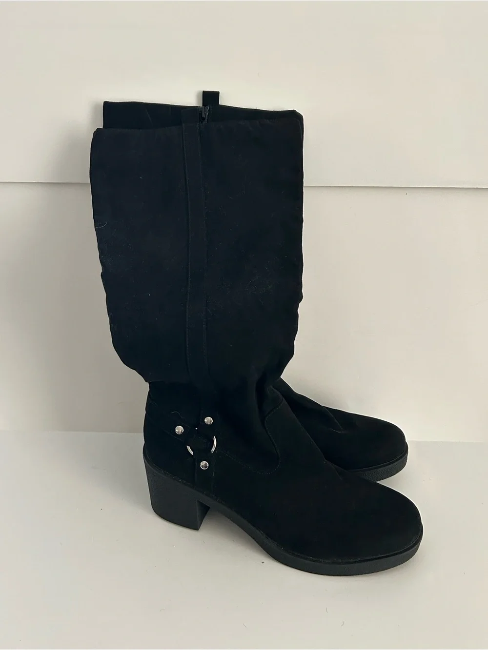 Style & Company Brettaa Knee-High Black Suede Block Heel Boots | Size 11